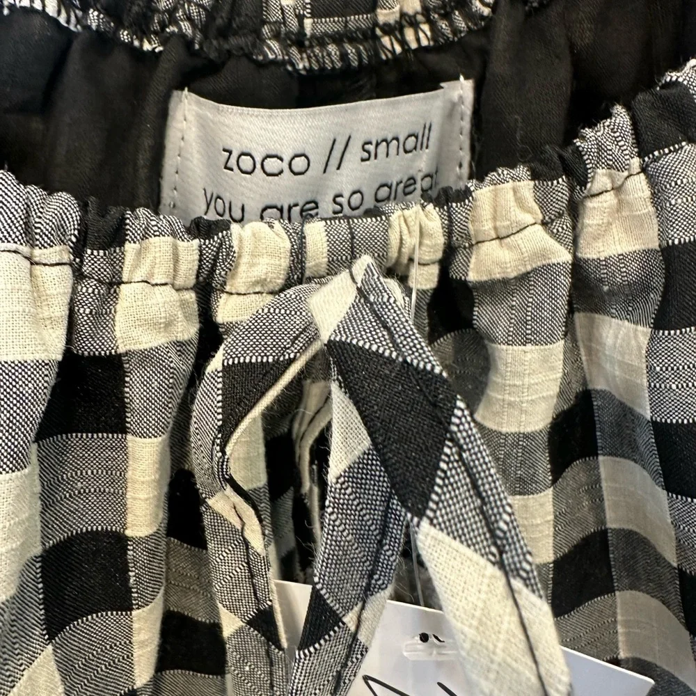 NWT Zoco “Ari” Black & Cream Gingham Puff Sleeve Mini Dress with Pockets Size S - Picture 6 of 7